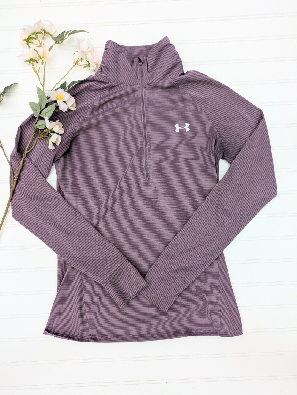 Under Armour Mauve Striped Quarter Zip Knit Pullover